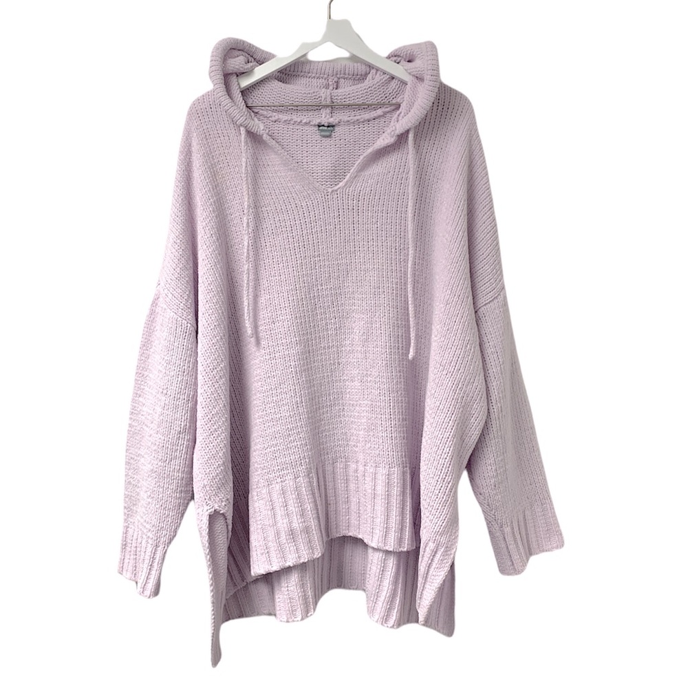 Aerie Lavender Oversized Chunky Knit Hoodie Sweater